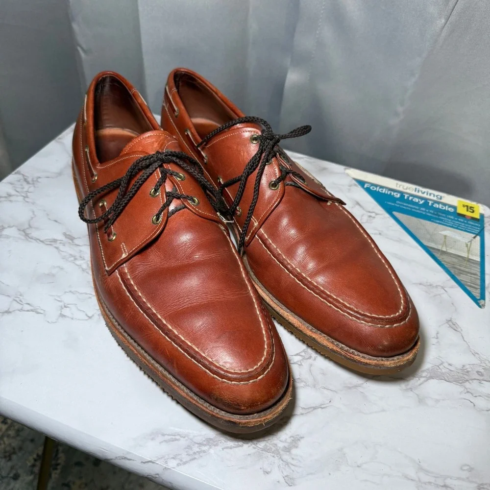 Allen Edmonds Clipper Boat Shoes Mens 14 AAA Brown Leather Moc Toe Vibram USA